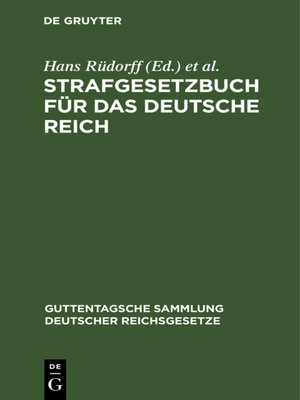cover image of Strafgesetzbuch für das Deutsche Reich